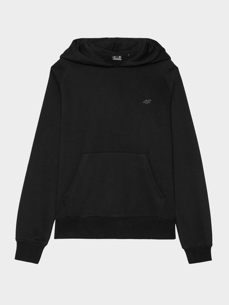 4F Bluza dresowa nierozpinana z kapturem damska - czarna M. Czarne bluzy damskie 4F, m, bez wzorów, z bawełny, sportowe, bez ramiączek, z kapturem. Za 149.99 zł.