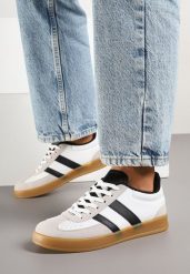 Biało-Czarne Sneakersy Typu Kultowe Tenisówki z Ozdobnymi Przeszyciami Selfia. Białe trampki i tenisówki damskie Born2be, bez wzorów, z jeansu, bez zapięcia. Za 84.99 zł.