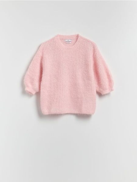 Sweter z wełną - pastelowy róż. Czerwone swetry nierozpinane damskie Reserved, l, bez wzorów, z dzianiny, bez kołnierzyka, bez ramiączek. Za 159.99 zł.