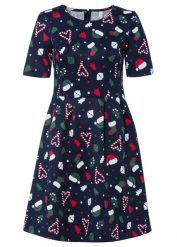 Sukienka mini w fasonie o linii litery A. Niebieskie sukienki damskie bonprix, bez wzorów, wizytowe, bez kołnierzyka, bez ramiączek, mini. Za 109.99 zł.