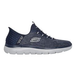 Tenisówki Skechers Model Summits - Key Pace Slip-ins Kolor Niebieski. Niebieskie trampki męskie Skechers, bez wzorów, z tkaniny, bez zapięcia. Za 379.99 zł.