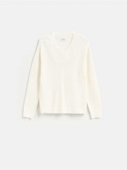 Strukturalny sweter z bawełną - złamana biel. Swetry męskie Reserved, l, bez wzorów, z bawełny, bez kołnierzyka, bez ramiączek. Za 159.99 zł.
