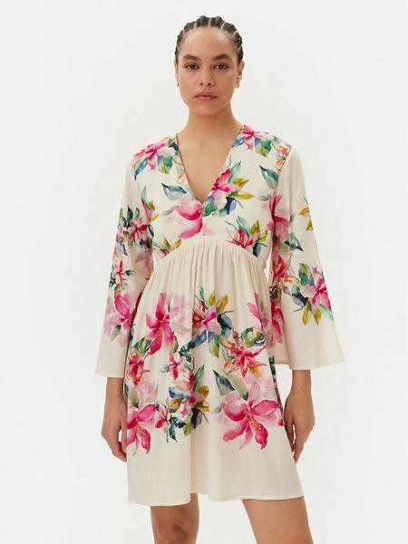 TWINSET Sukienka letnia 251LB2UBB Écru Regular Fit. Sukienki damskie Twinset, na lato, s, bez wzorów, z wiskozy, bez kołnierzyka, bez ramiączek. Za 829.99 zł.