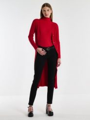 Kardigan damski długi czerwony Neka 603. Czerwone kardigany damskie BIG STAR, l, bez wzorów, klasyczne, bez kołnierzyka. W wyprzedaży za 169.99 zł.
