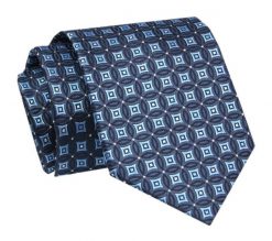 Krawat - ALTIES - Niebiesko Granatowy, Geometryczny Wzór. Niebieskie krawaty i muchy Alties, bez wzorów, z tkaniny, eleganckie. Za 49.00 zł.