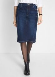 Spódnica high-waist ze stretchem i wygodnym paskiem. Niebieskie spódnice damskie bonprix, bez wzorów, z podwyższonym stanem, wyszczuplające. Za 127.99 zł.