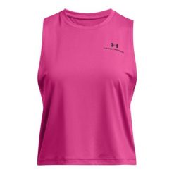 Damski crop top Under Armour Rush Energy. Czarne topy damskie Under Armour, xs, bez wzorów, z elastanu, sportowe, bez kołnierzyka, bez ramiączek. Za 222.50 zł.