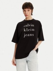 Calvin Klein Jeans T-Shirt LV047B827G Czarny Relaxed Fit. Czarne t-shirty damskie Calvin Klein Jeans, s, bez wzorów, z bawełny, bez kołnierzyka, bez ramiączek. Za 109.99 zł.