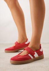 Czerwone Tenisówki w Stylu Balerinek z Zapięciem na Rzep Talwan. Czerwone balerinki damskie Born2be, bez wzorów, z jeansu, eleganckie, bez obcasa, bez zapięcia. Za 89.99 zł.