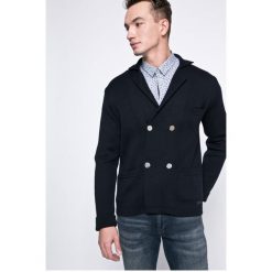 Trussardi Jeans - Kardigan. Niebieskie swetry męskie TRUSSARDI JEANS, l, bez wzorów, z dzianiny, bez kołnierzyka, bez ramiączek. W wyprzedaży za 539.90 zł.