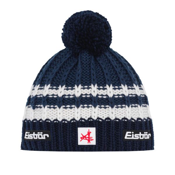 Czapka Eisbar Kova Pompon MÜ SA. Niebieskie czapki damskie Eisbar, na zimę, bez wzorów, z materiału, klasyczne. Za 249.90 zł.