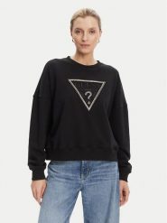 Guess Bluza W5YQ04 KC8I0 Czarny Regular Fit. Czarne bluzy damskie Guess, l, z aplikacjami, z bawełny, bez ramiączek, bez kaptura. Za 299.99 zł.