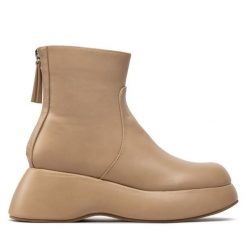 Botki DeeZee. Brązowe botki damskie DeeZee, bez wzorów, bez obcasa, na koturnie, bez zapięcia. Za 219.99 zł.