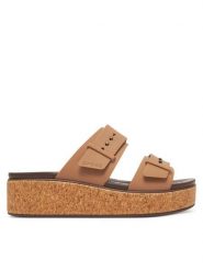 Crocs Klapki Brooklyn Cork Buckle 211252 Beżowy. Brązowe klapki damskie Crocs, bez wzorów, z tworzywa sztucznego, bez obcasa, bez zapięcia. Za 199.99 zł.