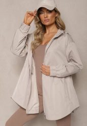 Beżowa Kurtka Parka Ściagana w Pasie Troczkami z Kapturem Evisanale. Brązowe kurtki damskie Renee, xl, bez wzorów, z materiału, z kapturem. Za 79.99 zł.