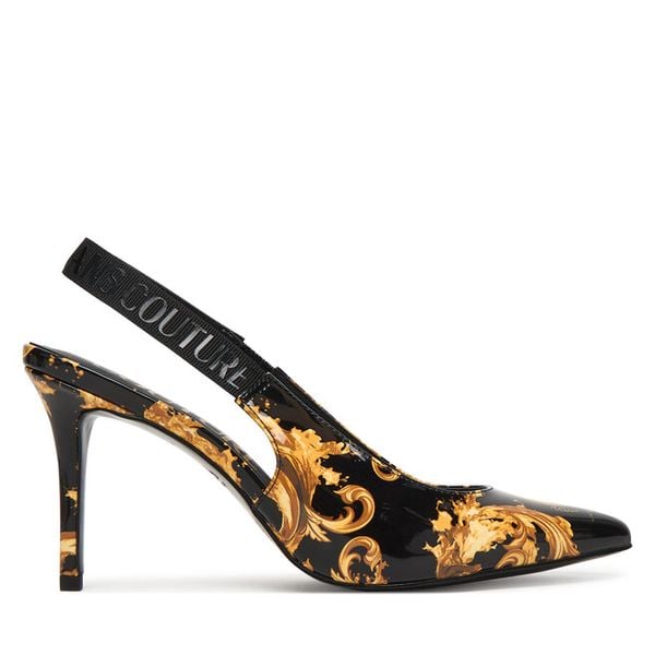 Szpilki Versace Jeans Couture. Czarne szpilki damskie Versace Jeans Couture, bez wzorów, z jeansu, bez obcasa, na szpilce, bez zapięcia. Za 504.99 zł.