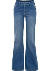 Dżinsy Bootcut, mid waist, bawełna organiczna. Niebieskie jeansy damskie bonprix, bez wzorów, z bawełny. Za 159.99 zł.