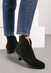 Czarne Botki w Stylu Kowbojek na Stożku Velorine. Czarne botki damskie Renee, bez wzorów, z bawełny, bez obcasa, na obcasie, bez zapięcia. Za 159.99 zł.