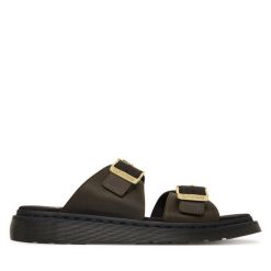 Klapki Dr. Martens. Brązowe klapki damskie Dr. Martens, bez wzorów, bez obcasa, bez zapięcia. Za 559.99 zł.