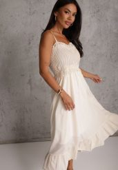 Beżowa Letnia Sukienka na Ramiączkach z Bawełny z Haftowanym Wykończeniem Demana. Brązowe sukienki damskie Renee, na lato, l, z aplikacjami, z bawełny, eleganckie, bez kołnierzyka, bez ramiączek, maxi, rozkloszowane. Za 159.99 zł.