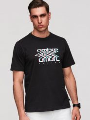 Męski bawełniany T-shirt z printem Ombre - czarny V1 - Rozmiar: M. Czarne t-shirty męskie Ombre Clothing, m, bez wzorów, z bawełny, bez kołnierzyka, bez ramiączek. W wyprzedaży za 69.99 zł.
