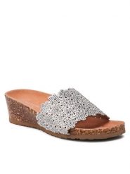 Clara Barson Klapki WS066-12 Srebrny. Szare klapki damskie Clara Barson, bez wzorów, ze skóry, bez obcasa, bez zapięcia. Za 65.99 zł.