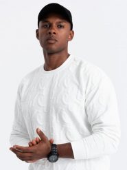 Bluza męska RELAXED FIT z tłoczonymi literami – ecru V2 - Rozmiar: XXL. Bluzy męskie Ombre Clothing, m, bez wzorów, z bawełny, bez ramiączek, bez kaptura. W wyprzedaży za 134.99 zł.