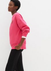 Bluza oversize z bawełny organicznej. Niebieskie bluzy damskie bonprix, bez wzorów, z bawełny, bez ramiączek, bez kaptura. Za 129.99 zł.