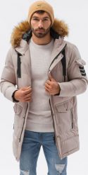 Ombre Kurtka męska zimowa C514 - beżowa L. Brązowe kurtki męskie Ombre, na zimę, l, bez wzorów, bez kaptura. Za 159.99 zł.