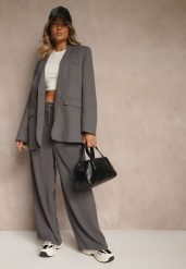 Szare Szerokie Spodnie z Wiskozą z Gumką w Pasie Lealirre. Szare spodnie materiałowe damskie Renee, bez wzorów, z jeansu. Za 34.99 zł.