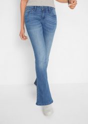 Dżinsy Bootcut Mid Waist, ze stretchem. Niebieskie jeansy damskie bonprix, bez wzorów, z jeansu. Za 99.99 zł.