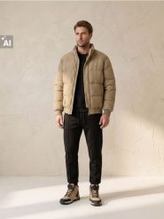 Kurtka puffer bomber z ociepleniem - beżowy. Brązowe kurtki męskie Sinsay, l, bez wzorów, bez kaptura. Za 119.99 zł.