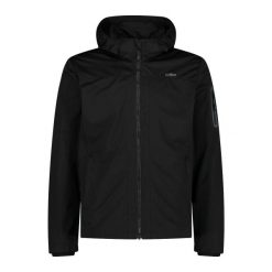 Kurtka turystyczna z kapturem i suwakiem CMP. Czarne kurtki męskie CMP, na wiosnę, bez wzorów, sportowe, z kapturem. W wyprzedaży za 293.99 zł.