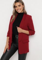 Bordowa Marynarka Thaelenia. Czerwone marynarki i żakiety damskie Born2be, z aplikacjami, eleganckie, bez kołnierzyka, bez ramiączek. Za 89.99 zł.