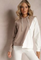 Beżowa Bawełniana Bluza z Kapturem i Ściągaczami Ardente. Brązowe bluzy damskie Renee, bez wzorów, z bawełny, casualowe, bez ramiączek, z kapturem. Za 79.99 zł.