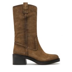 Kozaki Tamaris. Brązowe kozaki damskie Tamaris, bez wzorów, bez obcasa, na płaskiej podeszwie, bez zapięcia. Za 499.99 zł.