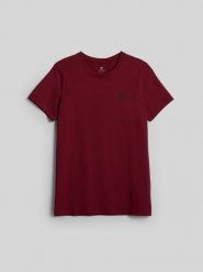 4F T-shirt regular gładki męski - burgundowy XXL. Czerwone t-shirty męskie 4F, m, bez wzorów, z bawełny, bez kołnierzyka, bez ramiączek. Za 59.99 zł.