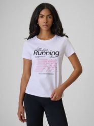 4F T-shirt slim z nadrukiem damski - biały L. Białe t-shirty damskie 4F, l, bez wzorów, z bawełny, klasyczne, bez kołnierzyka, bez ramiączek. Za 59.99 zł.