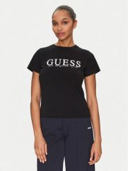 Guess T-Shirt V5GI15 J1314 Czarny Slim Fit. Czarne t-shirty damskie Guess, xs, z aplikacjami, z bawełny, bez kołnierzyka, bez ramiączek. Za 79.99 zł.