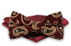 Bordowo-Beżowa Mucha Męska -ALTIES- z Czerwoną Poszetką, Wzór Paisley, Łezki. Czerwone krawaty i muchy Alties, bez wzorów, eleganckie. Za 54.00 zł.