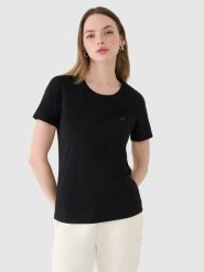 4F T-shirt regular gładki damski - czarny XS. Czarne t-shirty damskie 4F, xs, bez wzorów, z bawełny, klasyczne, bez kołnierzyka, bez ramiączek. Za 49.99 zł.