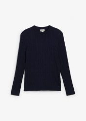 Cienki sweter ze wzorem w warkocze, slim fit. Czerwone swetry męskie bonprix, m, bez wzorów, z bawełny, bez kołnierzyka, bez ramiączek. Za 99.99 zł.