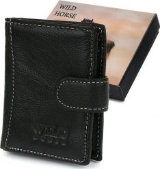 Wild Portfel męski skórzany czarny mały Wild Horse RFiD L52. Czarne portfele męskie Wild, bez wzorów. Za 54.99 zł.