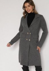 Szary Elegancki Długi Płaszcz Dwurzędowy Oritusa. Szare płaszcze damskie Born2be, uniwersalny, bez wzorów, z jeansu, eleganckie, bez kołnierzyka, bez kaptura. Za 129.99 zł.