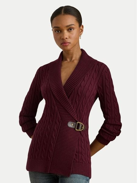 LAUREN RALPH LAUREN Sweter 200808258027 Bordowy Relaxed Fit. Czerwone swetry nierozpinane damskie Lauren Ralph Lauren, xs, bez wzorów, z bawełny, bez kołnierzyka, bez ramiączek. Za 949.99 zł.