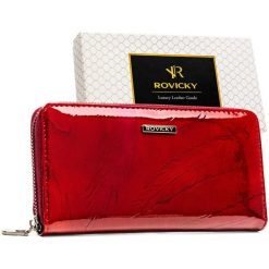 Duży portfel damski na suwak czerwony lakierowany ze skóry naturalnej i ekologicznej RFID STOP Rovicky RPN-25-YM. Czerwone portfele damskie ROVICKY, z lakierowanej skóry. Za 74.99 zł.