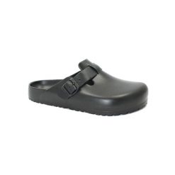 Klapki męskie Birkenstock Boston Eva. Czarne klapki męskie Birkenstock, bez wzorów, z materiału, bez zapięcia. Za 398.00 zł.
