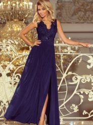 Sukienka Model Lea 215-2 Navy - Numoco. Niebieskie sukienki damskie Numoco, l, bez wzorów, z elastanu, wizytowe, bez kołnierzyka, plus size, bez ramiączek, maxi. Za 412.33 zł.