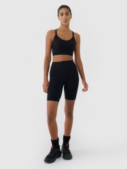 4F Legginsy kolarki bezszwowe treningowe damskie - czarne M/L. Czarne legginsy sportowe damskie 4F, l, bez wzorów, z dzianiny, z podwyższonym stanem, krótkie, na fitness i siłownię. W wyprzedaży za 99.99 zł.