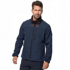 Kurtka lekka granatowa softshell JACK WOLFSKIN SKY POINT. Niebieskie kurtki męskie Jack Wolfskin, m, bez wzorów, z softshellu, bez kaptura, trekkingowe. Za 299.00 zł.